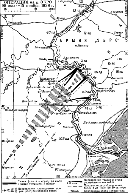 карта операции на реке Эбро